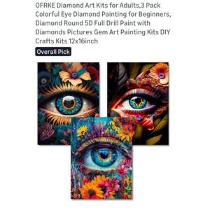 3 Pack Diamond Painting Kits 5D Full Drill Eye Theme 12x16inch